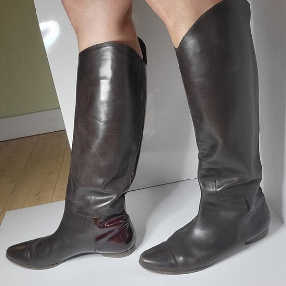 PROENZA Schouler knee high leather boots patent trim brown size 6 - Picture 15 of 16